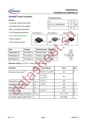 IPP80N06S2-08 datasheet  